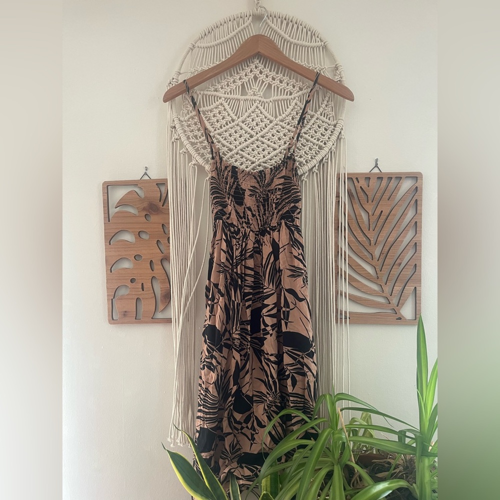 Wild Fable Black and Tan Printed Women's Sundress Midi Dress XS